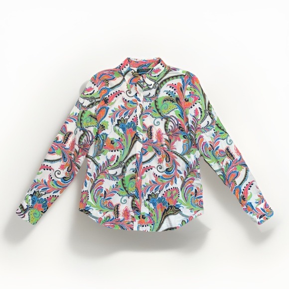 Lauren Ralph Lauren Tops - VTG RALPH LAUREN WOMEN'S L SHIRT BUTTON UP PAISLEY LONG SLEEVE NON IRON COLORFUL